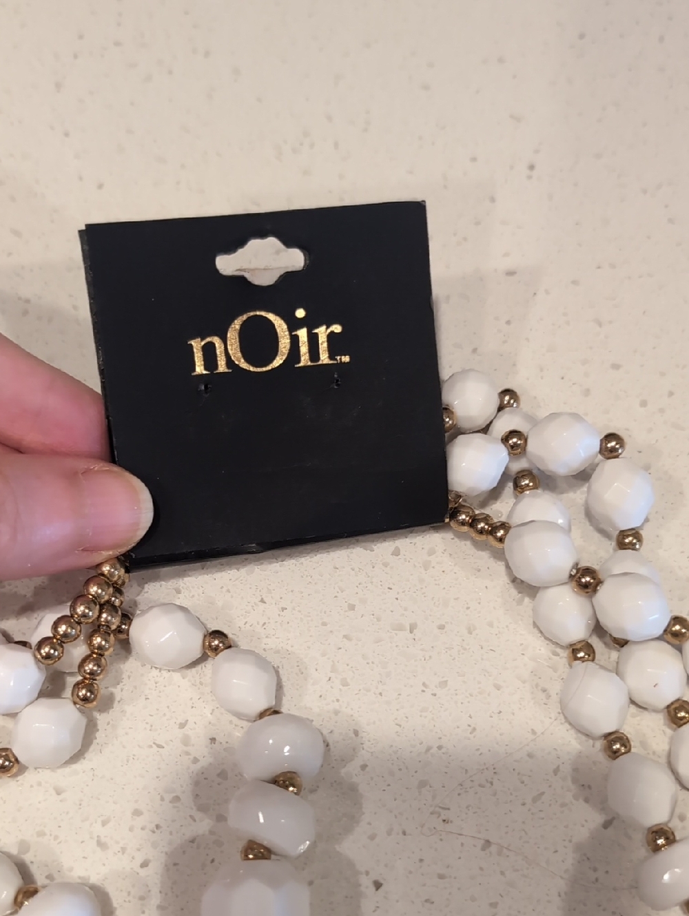 nOir Faux Stone White/Gold Chunky Triple Layer Statement Necklace NWT - Picture 5 of 5